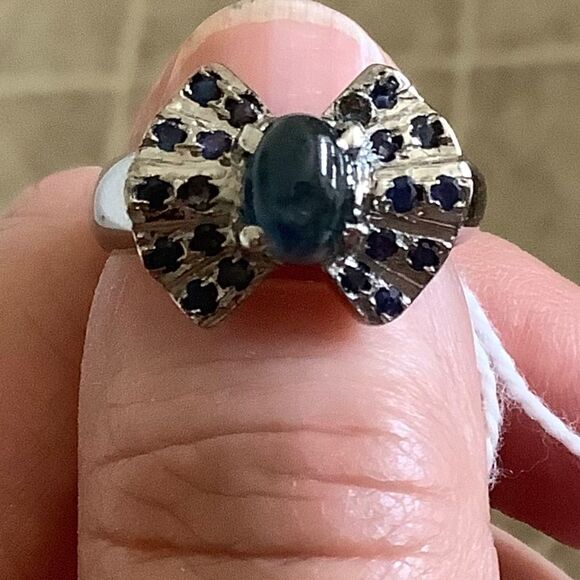 𝅺STERLING SILVER 925 BLUE SAPPHIRE RING SIZE US 7.5​​ - Picture 5 of 7